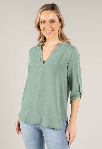 V-Neck Rolled Sleeve Top