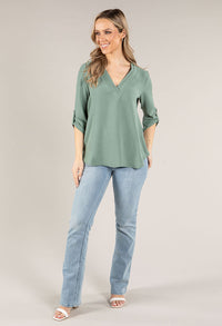 V-Neck Rolled Sleeve Top