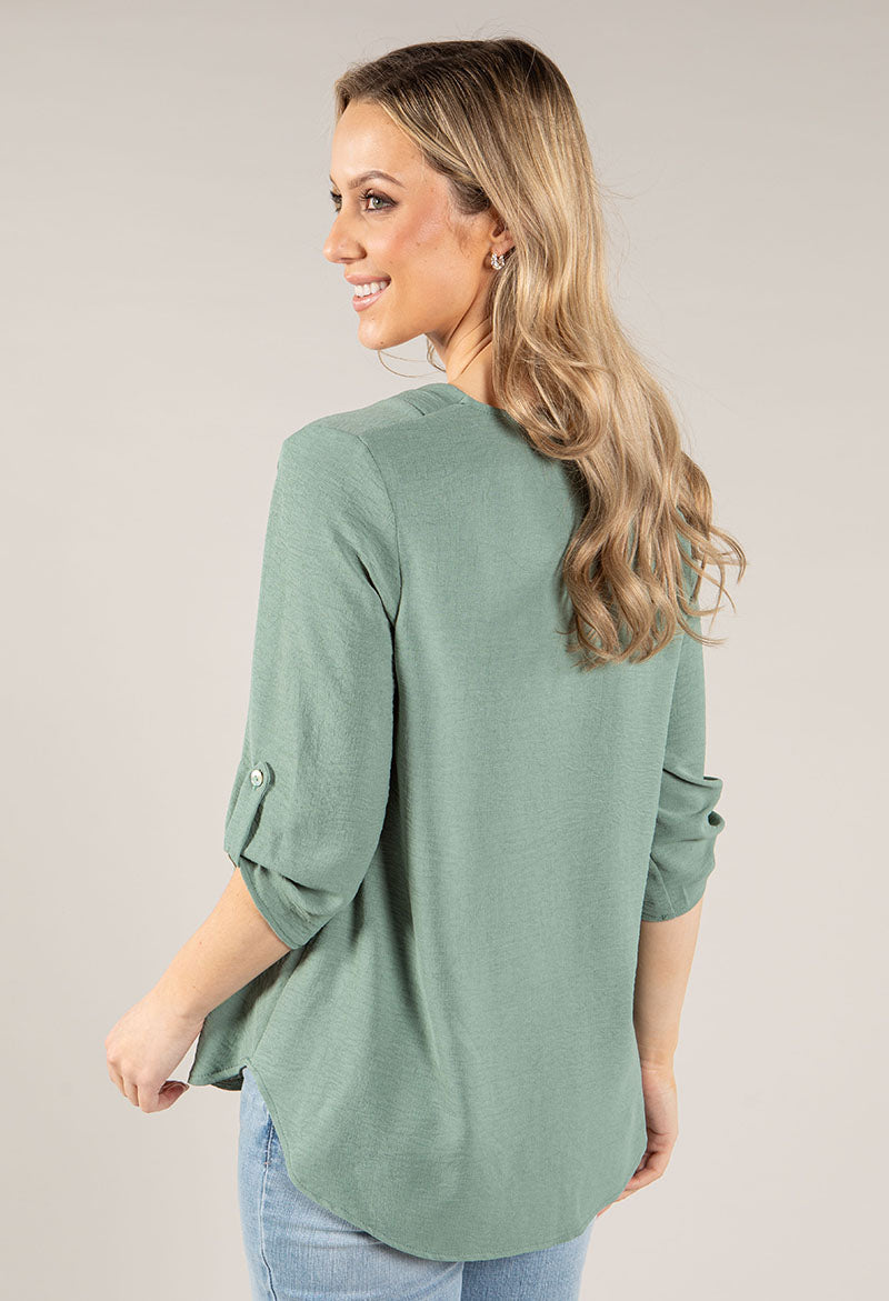 V-Neck Rolled Sleeve Top