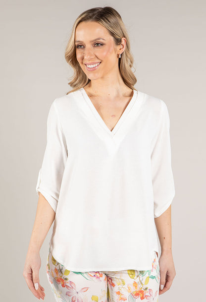 V-Neck Rolled Sleeve Top