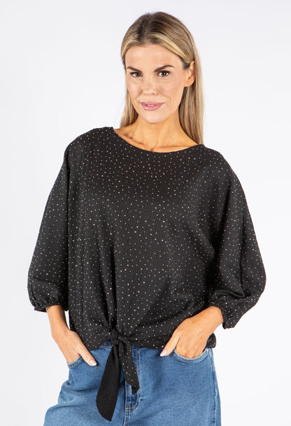 Diamanté Detail Tie Front Top