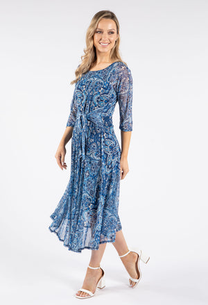 Mesh Midi Tie Waist Dress