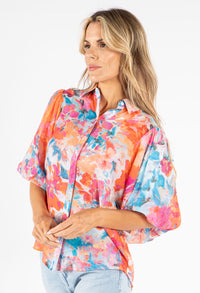 Printed Balloon Sleeve Blouse