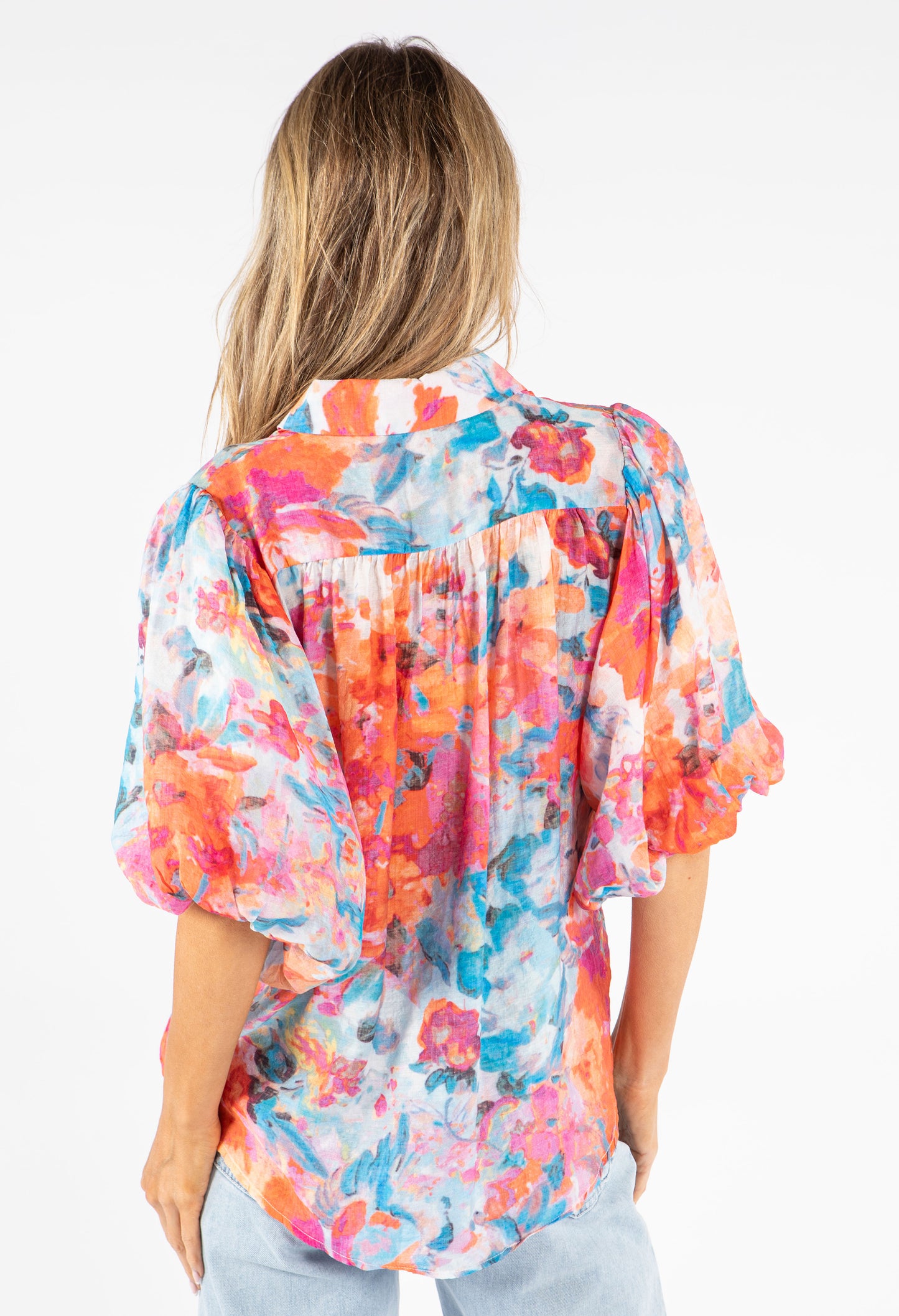 Printed Balloon Sleeve Blouse