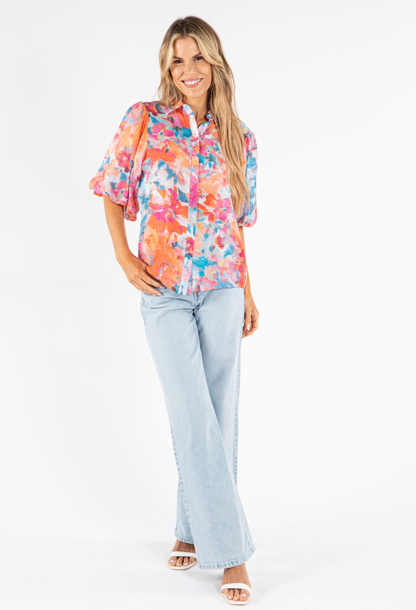 Printed Balloon Sleeve Blouse