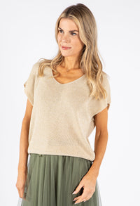 Lurex Short Sleeve Knit Top