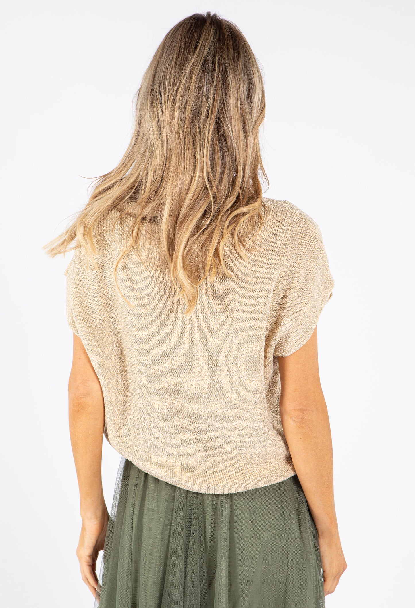 Lurex Short Sleeve Knit Top