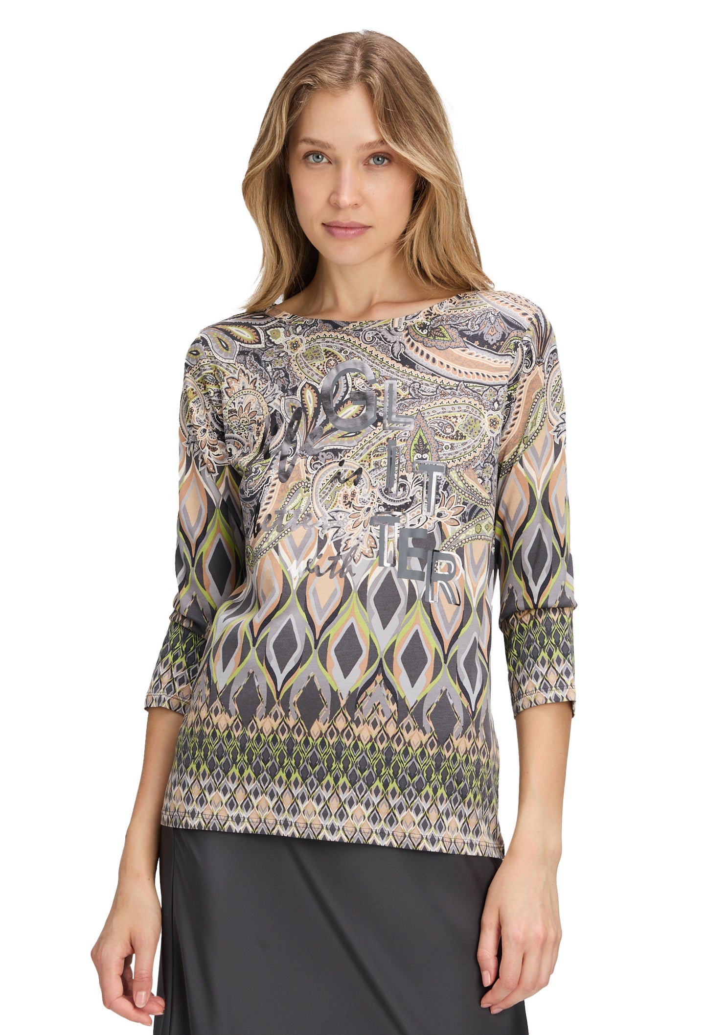 Abstract Print 3/4 Sleeve Top