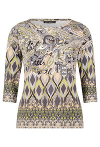 Abstract Print 3/4 Sleeve Top