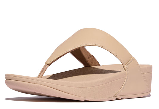 A beige LULU leather toe-post sandal with a slip-on design and padded microfibre upper lining.