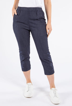 Pull on Capris with Embroidery detailing