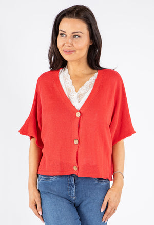V-Neck Cropped Knit Cardigan