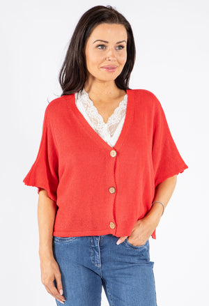 V-Neck Cropped Knit Cardigan