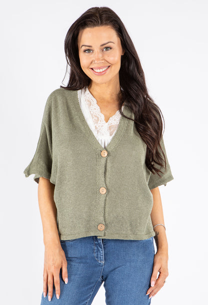 V-Neck Cropped Knit Cardigan
