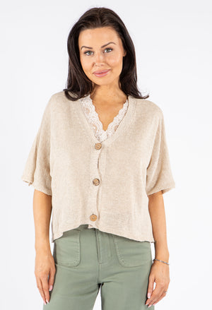 V-Neck Cropped Knit Cardigan