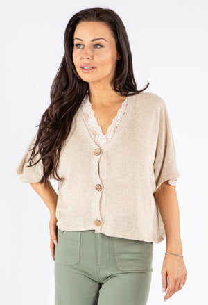 V-Neck Cropped Knit Cardigan