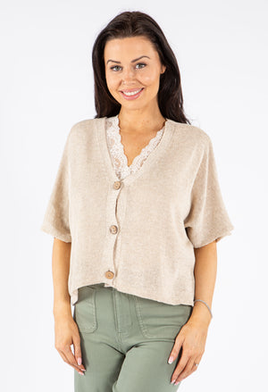 V-Neck Cropped Knit Cardigan