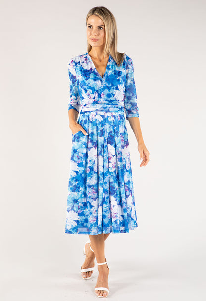 Floral Print Mesh Wrap Dress