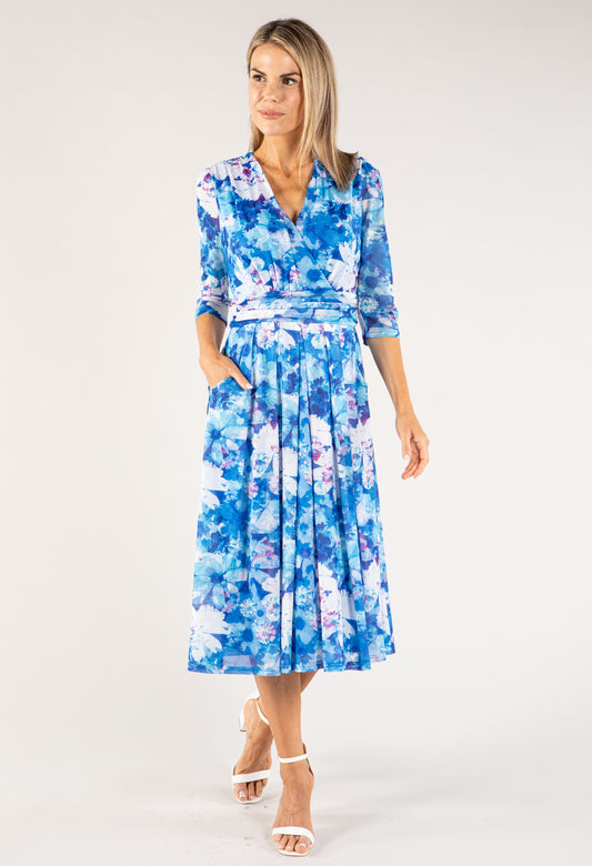 Floral Print Mesh Wrap Dress