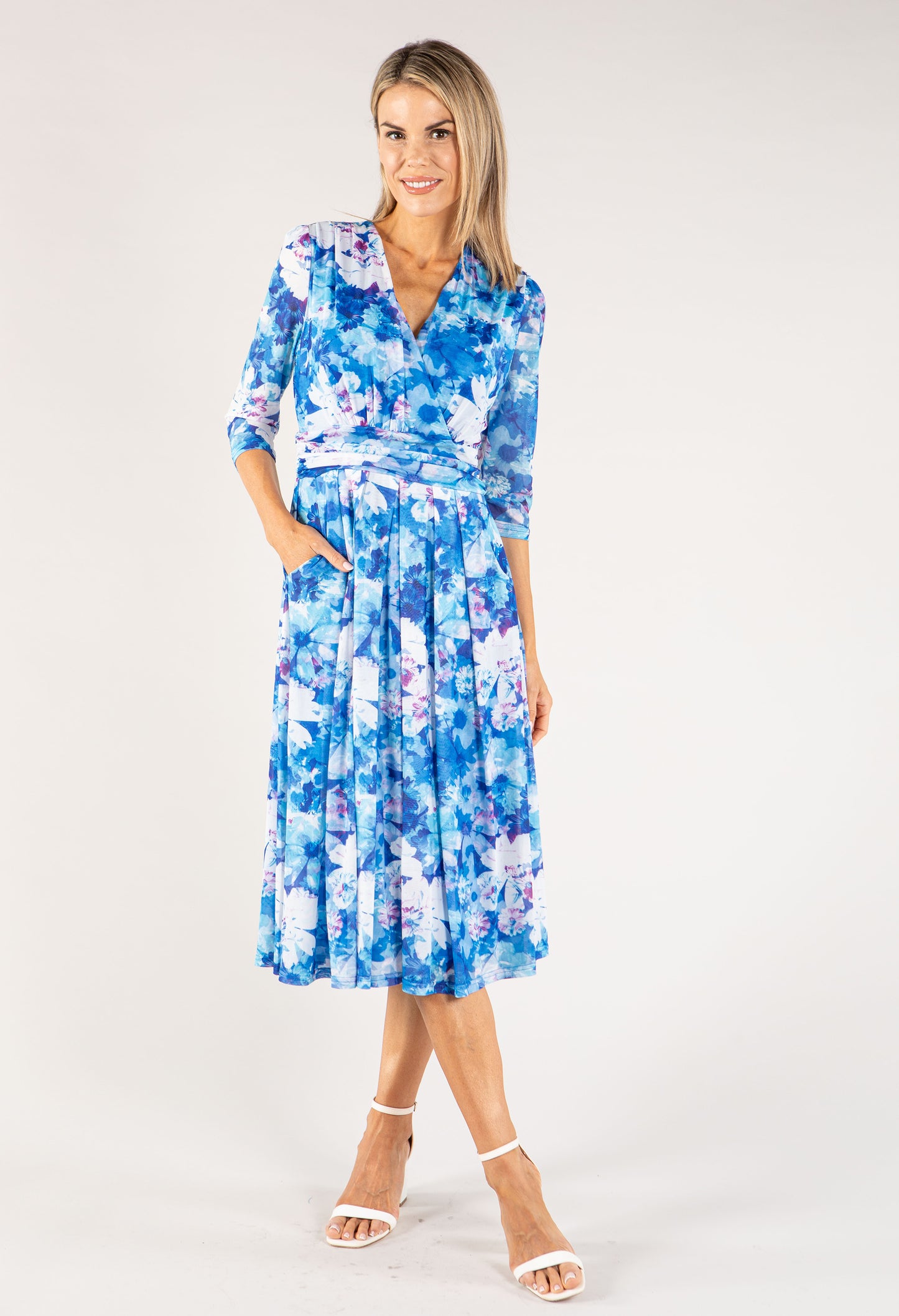 Floral Print Mesh Wrap Dress
