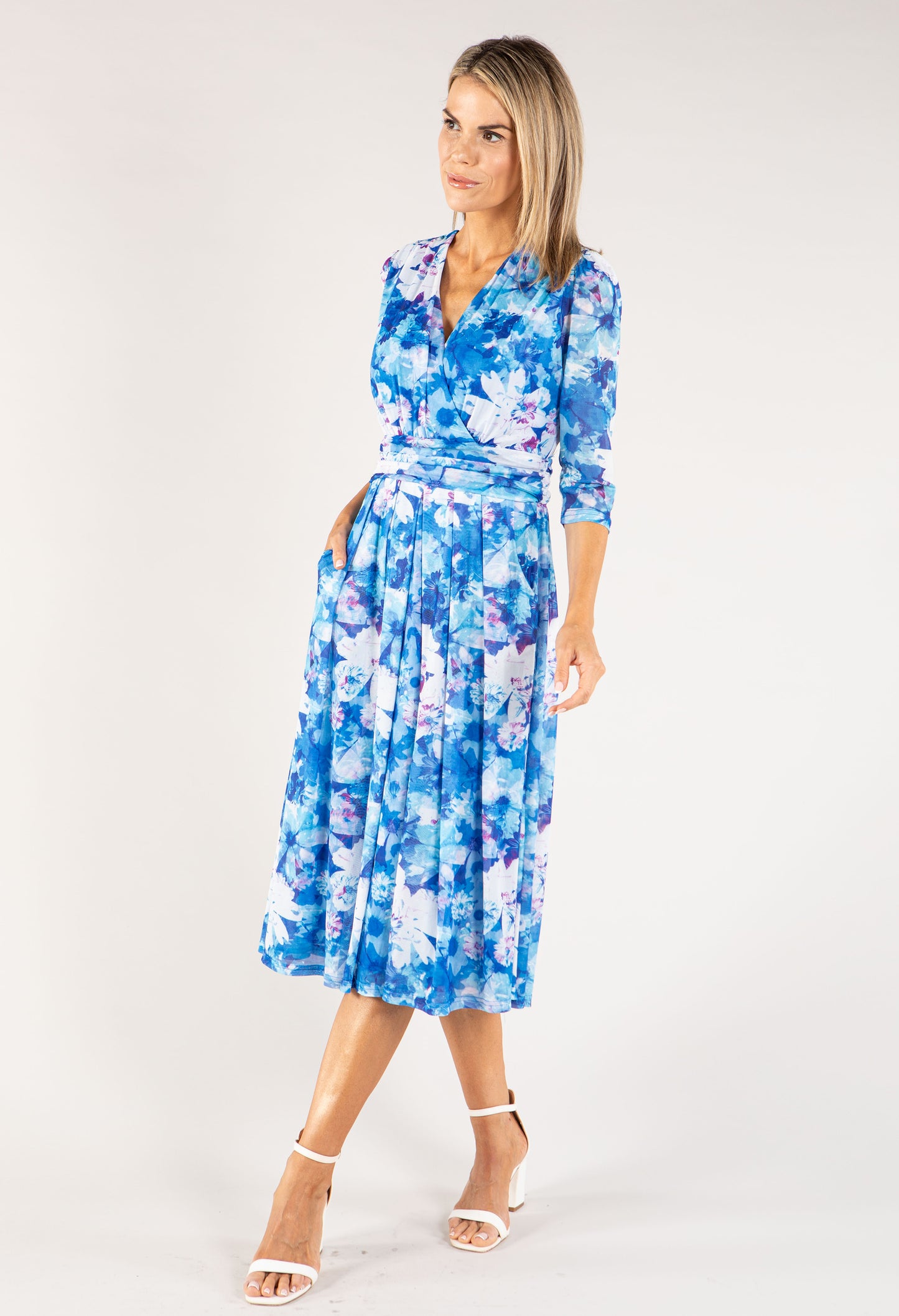 Floral Print Mesh Wrap Dress