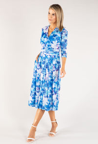 Floral Print Mesh Wrap Dress