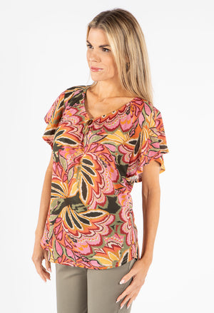 Leaf Print V-Neck Top