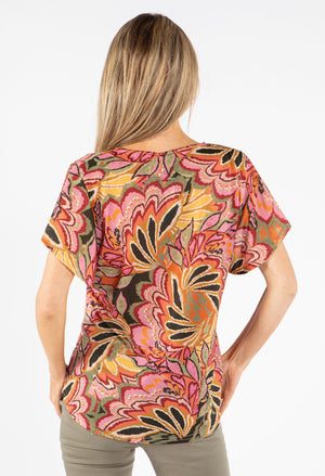 Leaf Print V-Neck Top