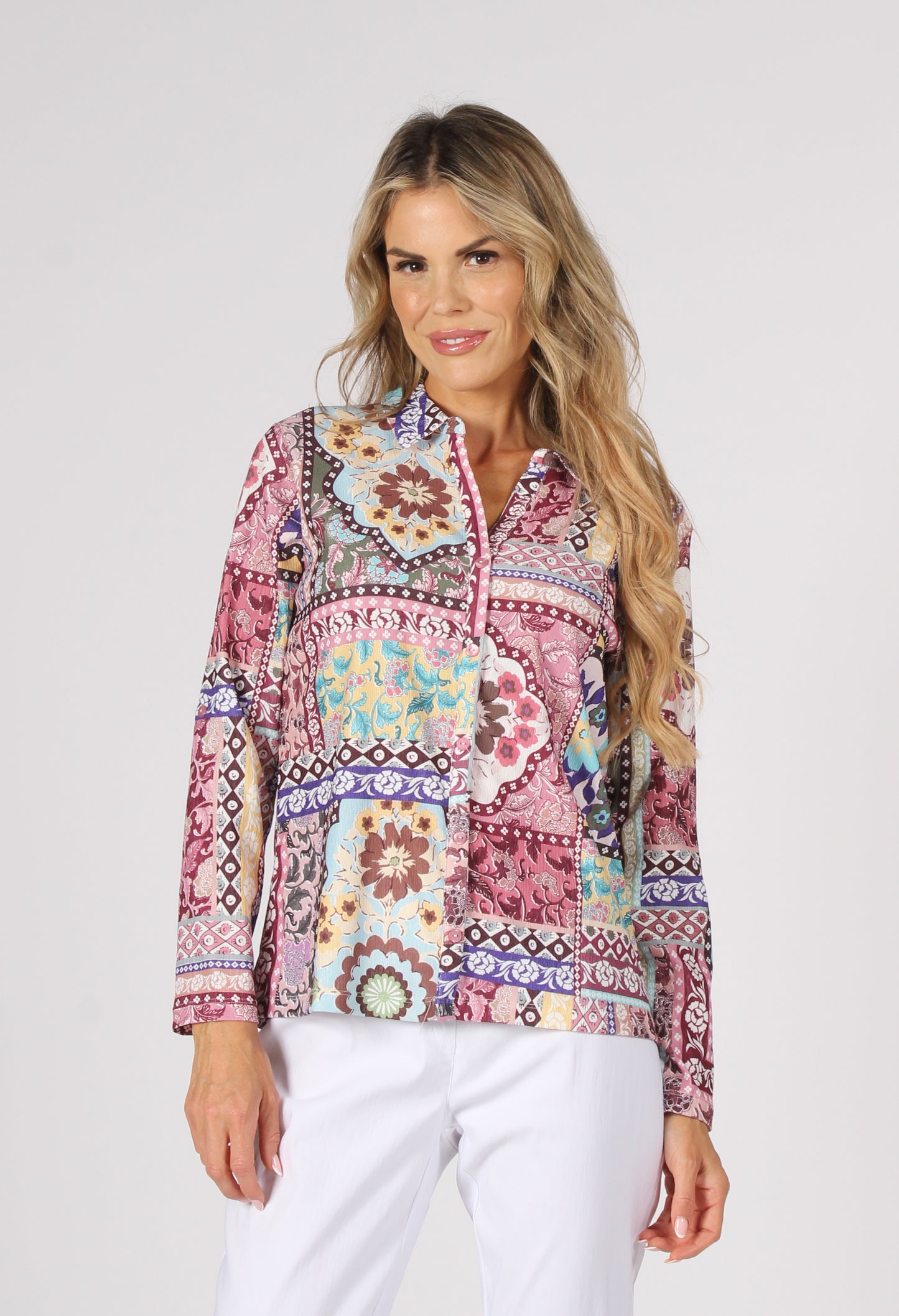 Patchwork Buttoned Up Top