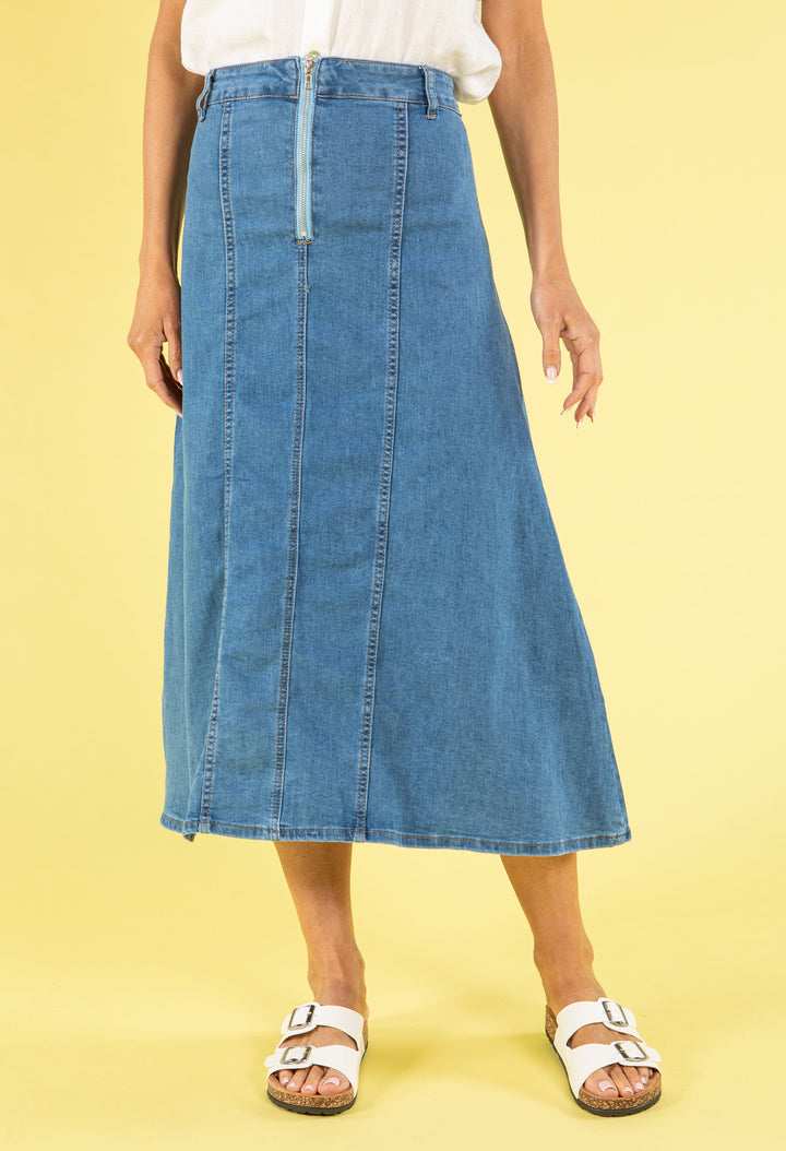 A Line Denim Midi Skirt