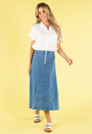 A Line Denim Midi Skirt