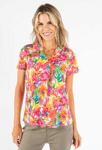 Tropical Print V-Neck Top
