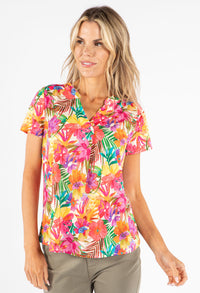 Tropical Print V-Neck Top
