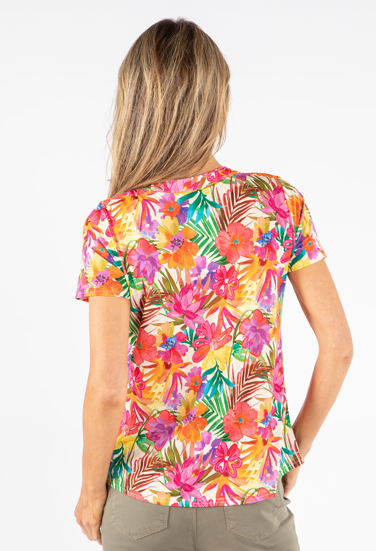 Tropical Print V-Neck Top