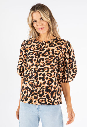 Leopard Print Puff Sleeve Blouse