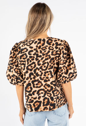 Leopard Print Puff Sleeve Blouse