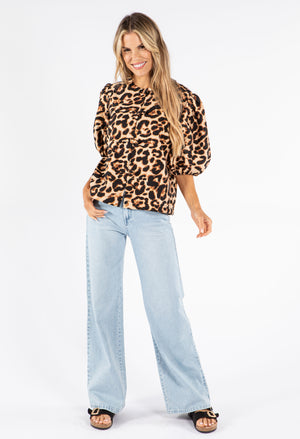 Leopard Print Puff Sleeve Blouse