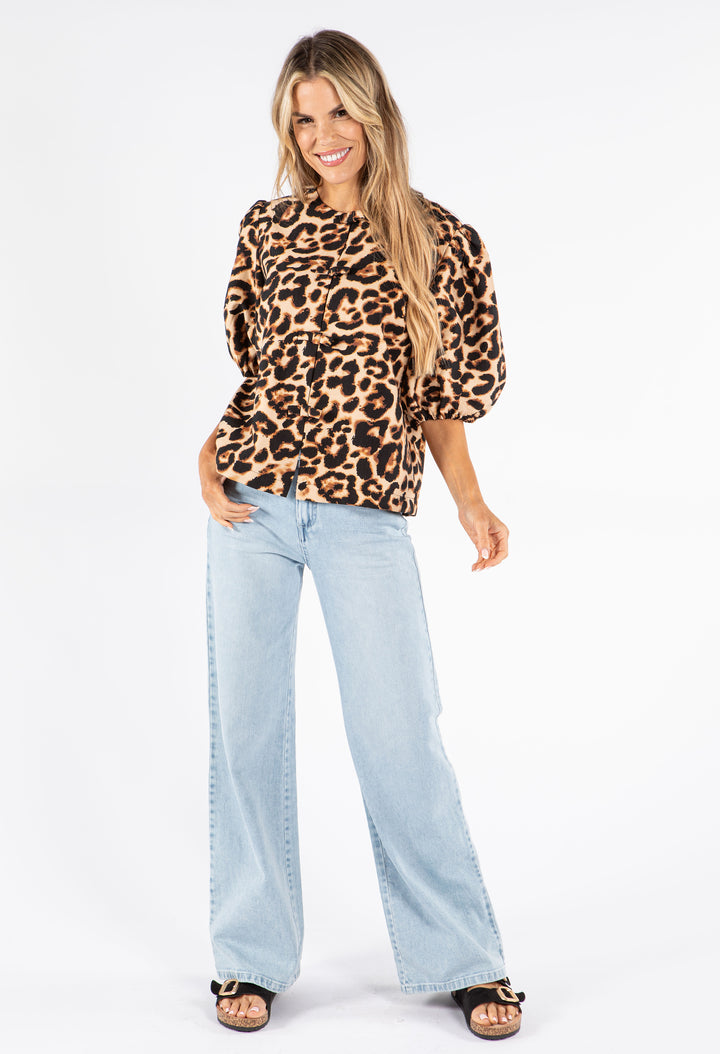 Leopard Print Puff Sleeve Blouse