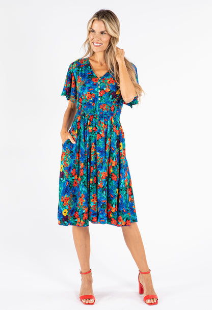 Shirred Waist Floral Dress