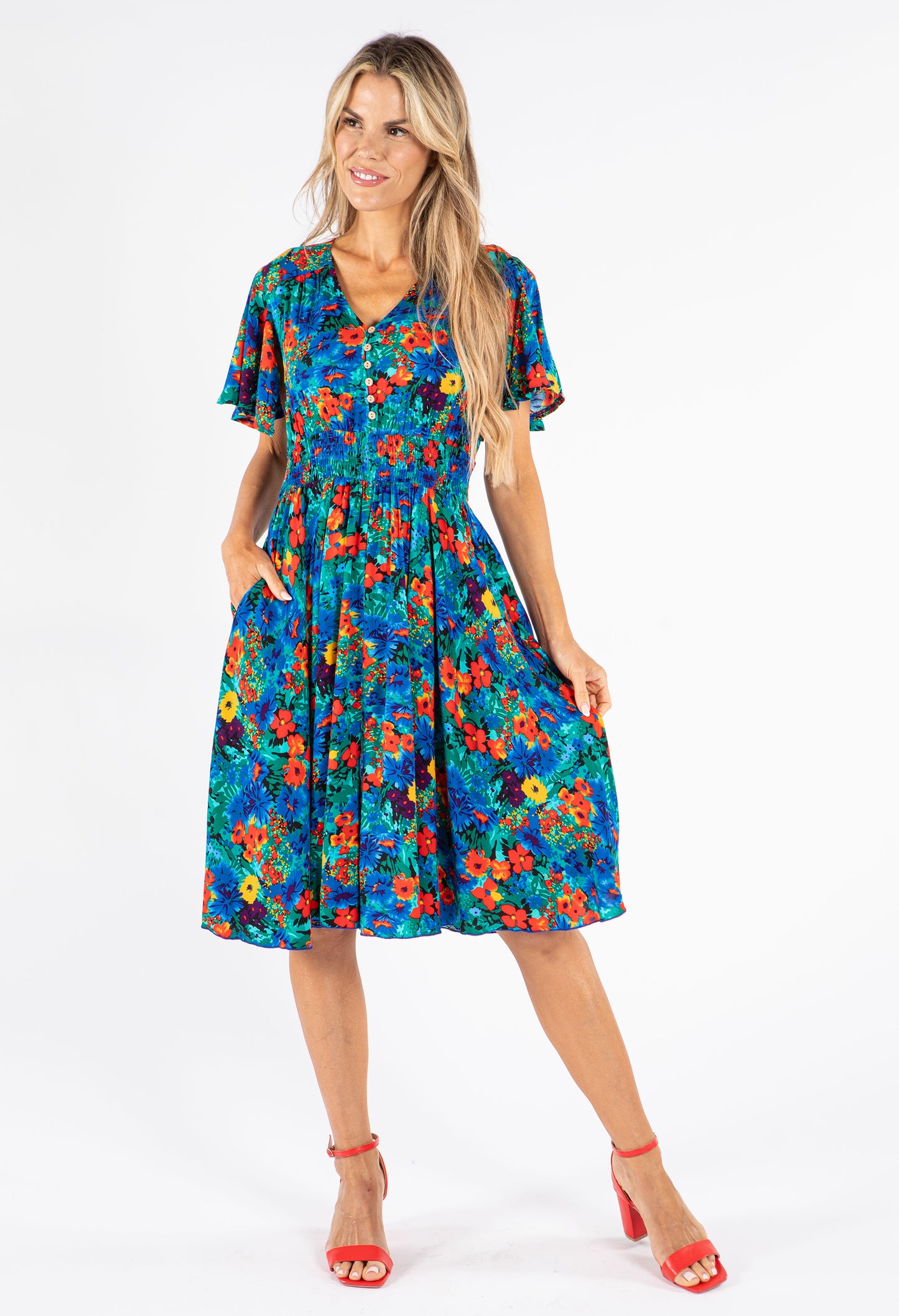 Shirred Waist Floral Dress