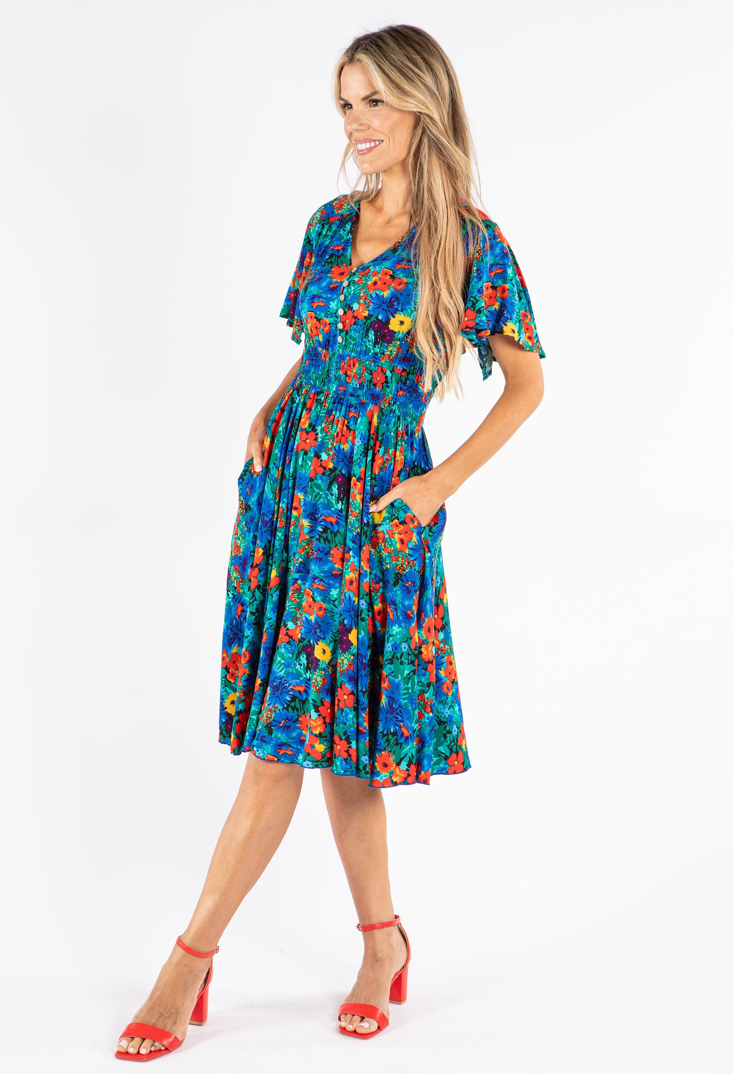 Shirred Waist Floral Dress