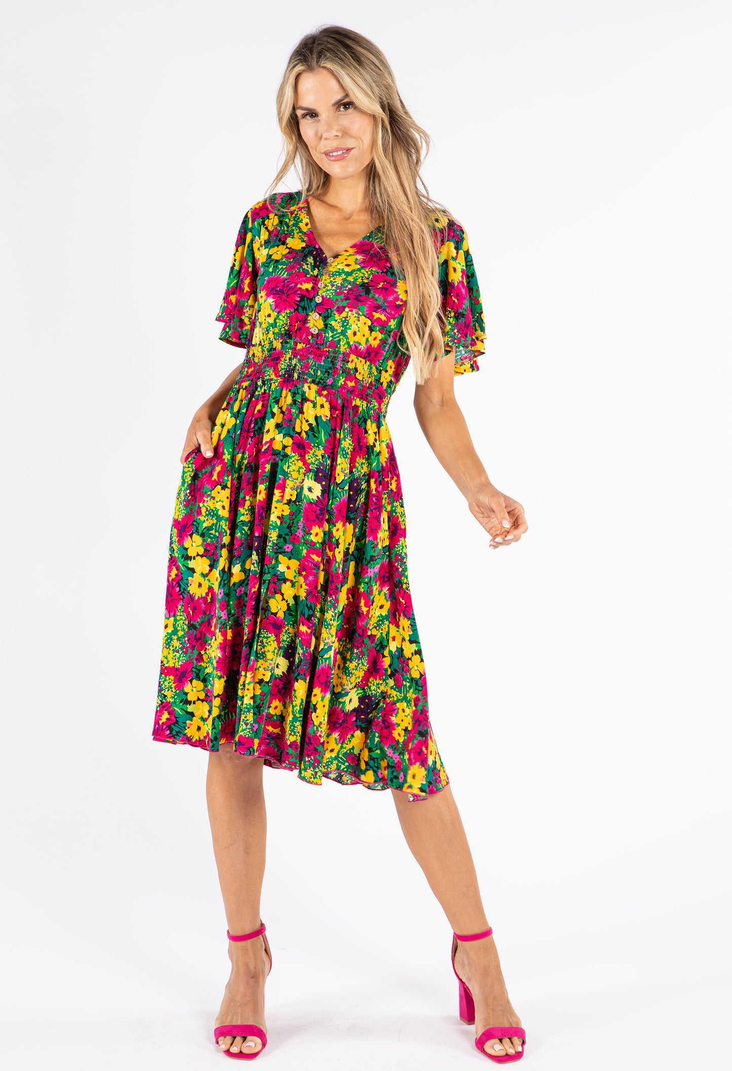 Shirred Waist Floral Dress