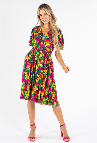 Shirred Waist Floral Dress