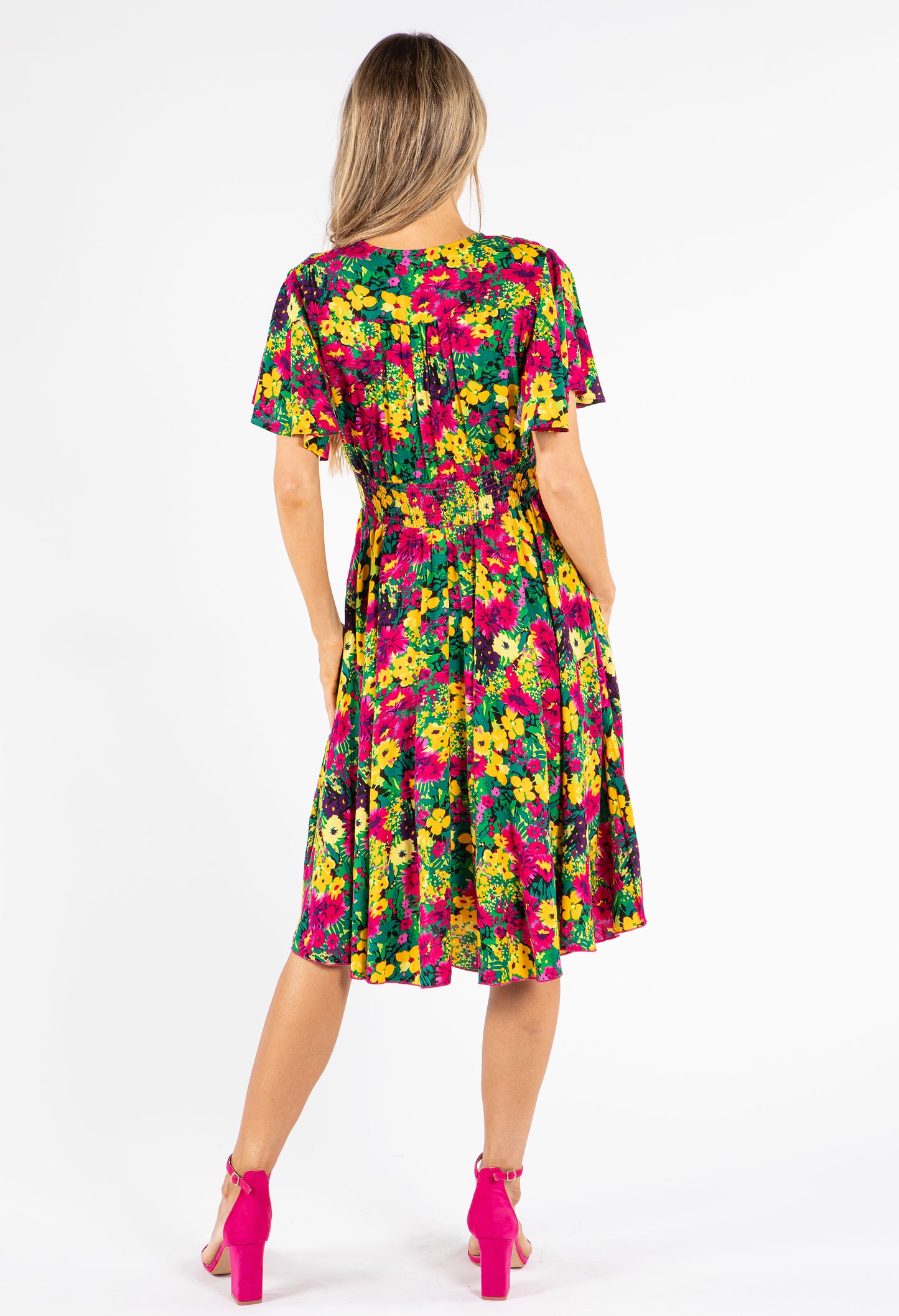 Shirred Waist Floral Dress