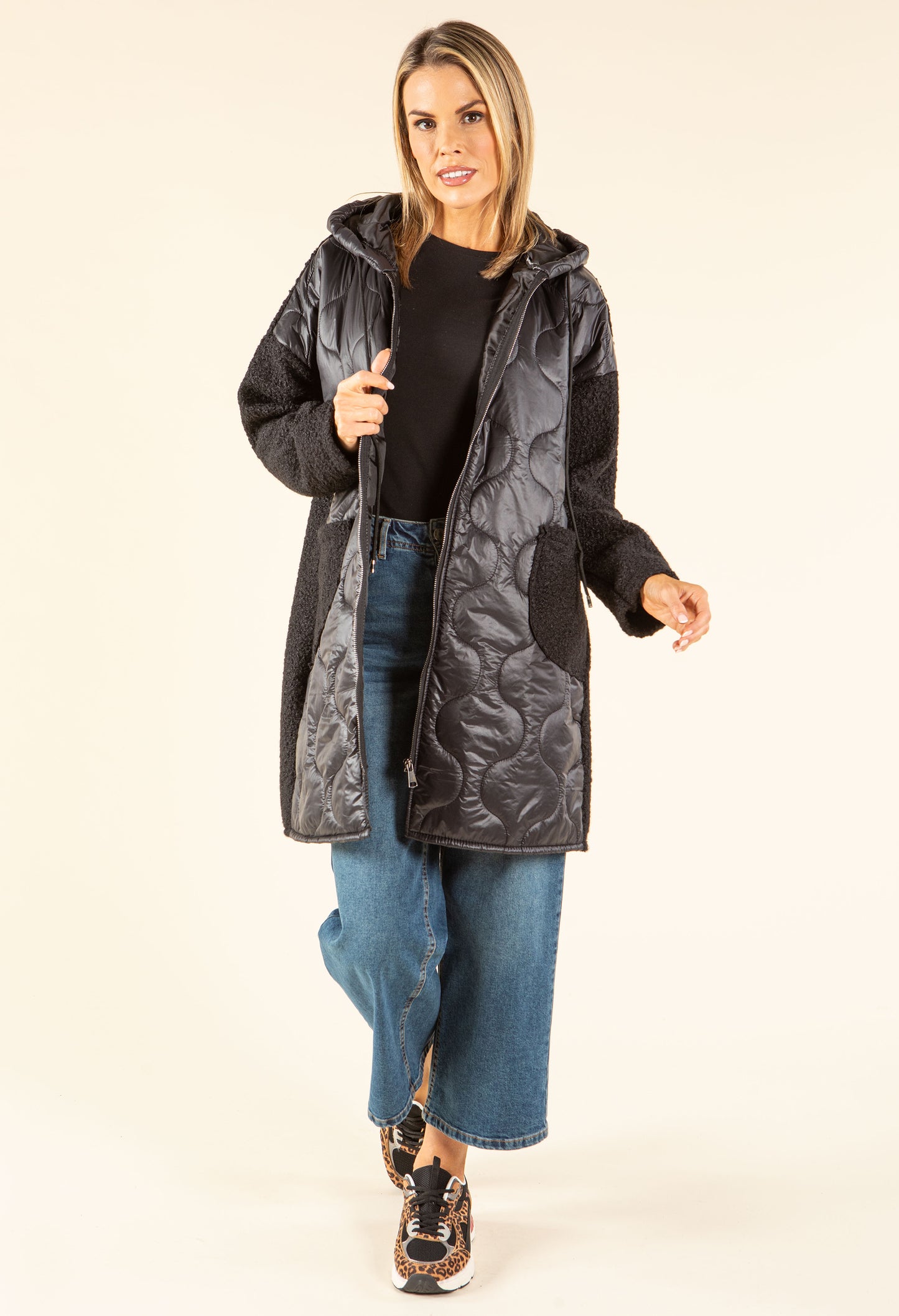 Soft Boucle Hooded Coat