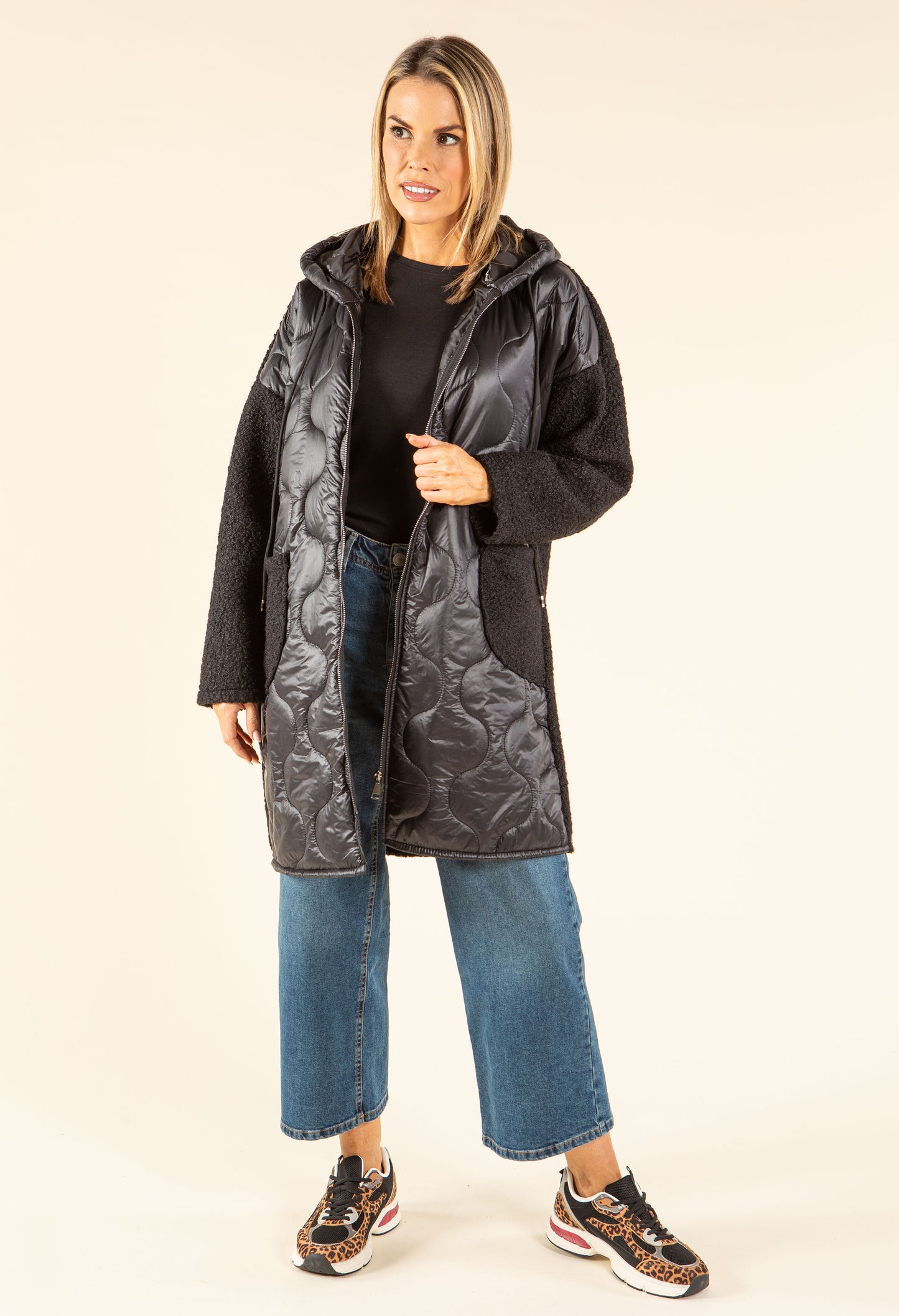 Soft Boucle Hooded Coat