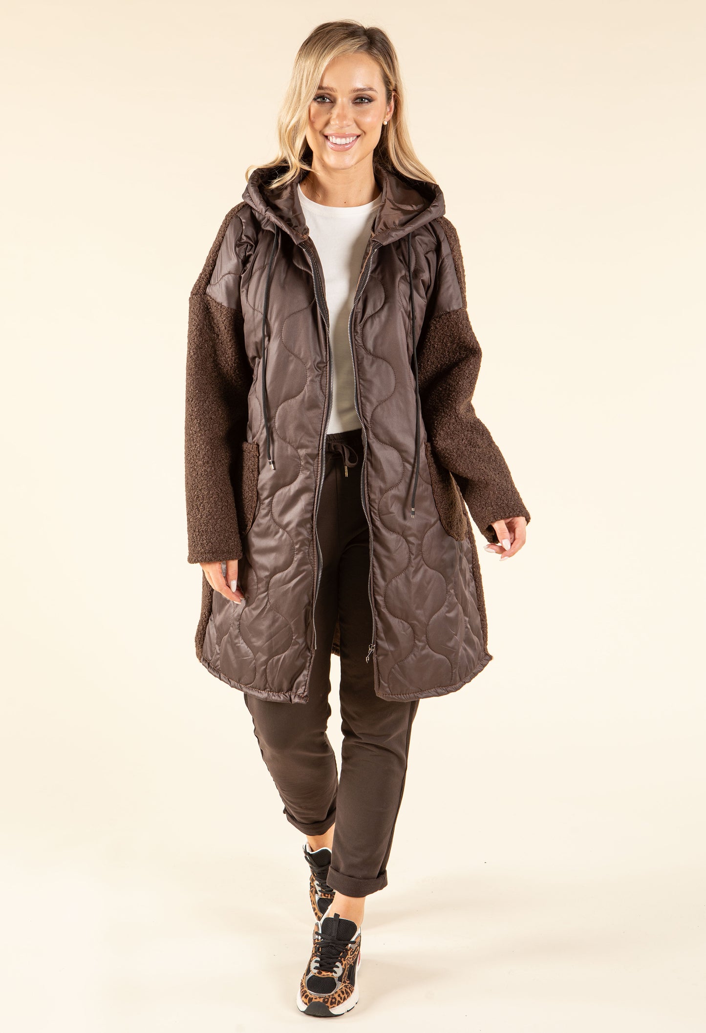 Soft Boucle Hooded Coat