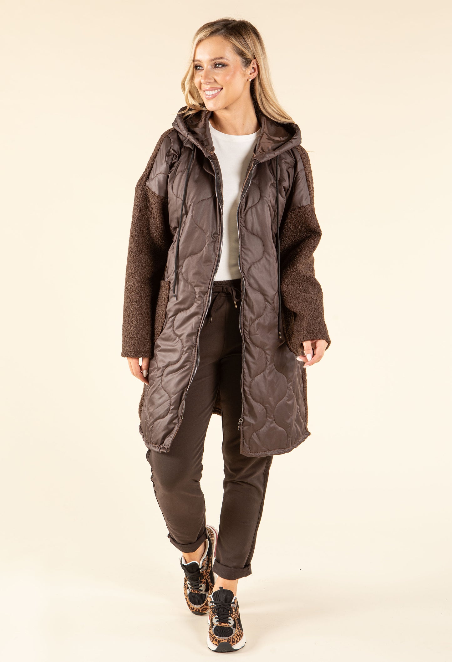 Soft Boucle Hooded Coat