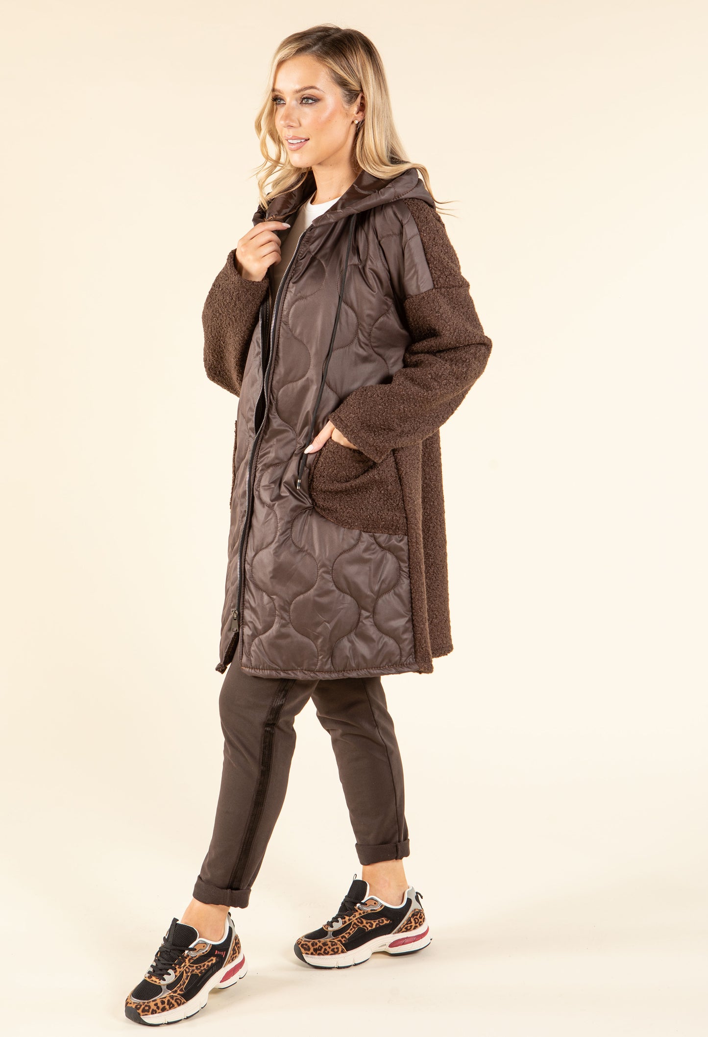 Soft Boucle Hooded Coat