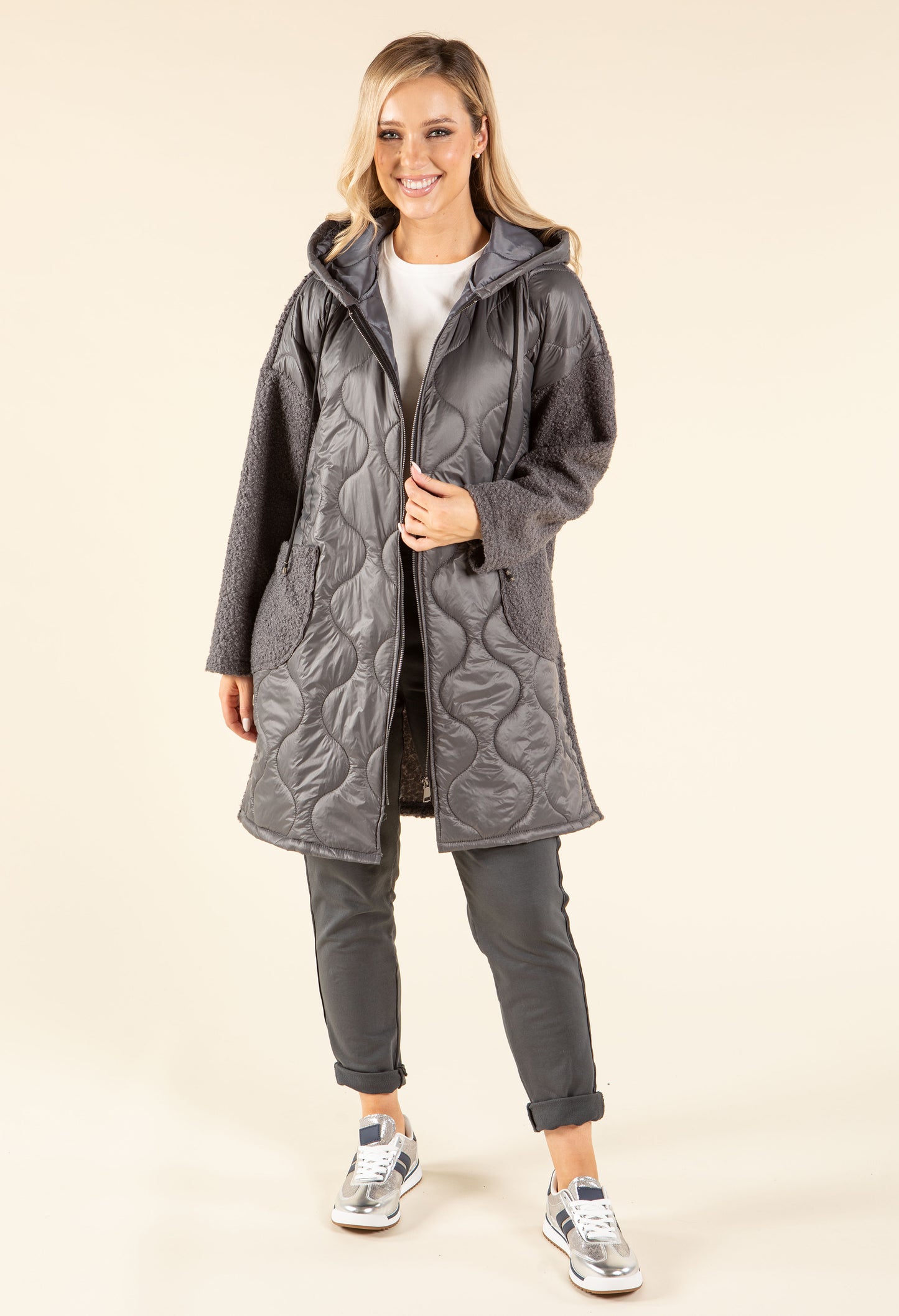 Soft Boucle Hooded Coat